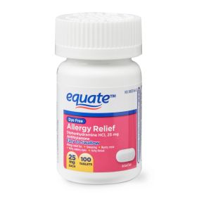 Equate Dye-Free Allergy Relief Medicine Tablets; 25 mg; 100 Count