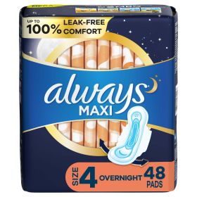 Always Maxi Overnight Pads with Wings; Size 4 Unscented 48 Ct