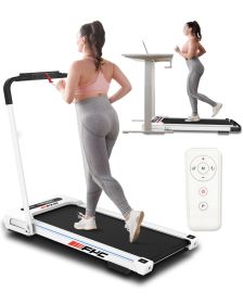 FYC Under Desk Treadmill - 2 in 1 Folding Treadmill for Home 300LBS Weight Capacity;  Free Installation Foldable Treadmill Compact Electric Running Ma (Color: White)