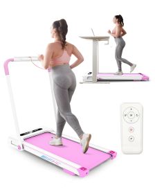 FYC Under Desk Treadmill - 2 in 1 Folding Treadmill for Home 300LBS Weight Capacity;  Free Installation Foldable Treadmill Compact Electric Running Ma (Color: Pink)